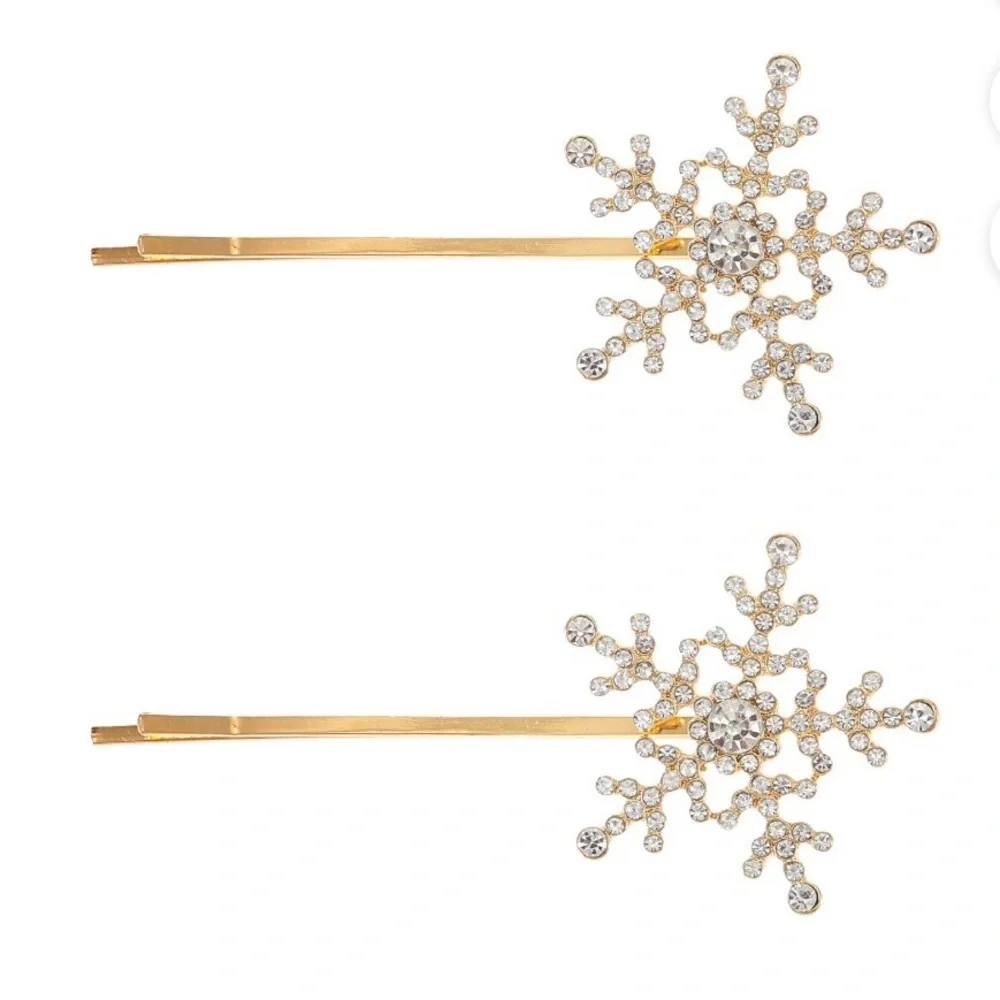 Gold Crystal Snowflake Hair Pins, Set of 2, NWT